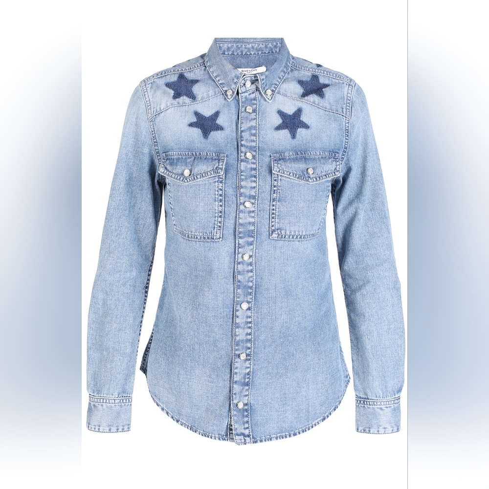 $1,130 GIVENCHY Stars Denim Button-Up 42 (IT) 8 (US) Medium